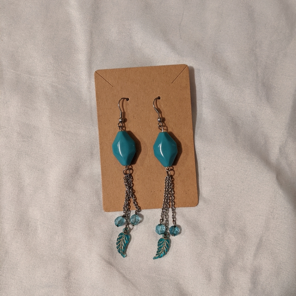 Handmade Teal Dangle Earrings
